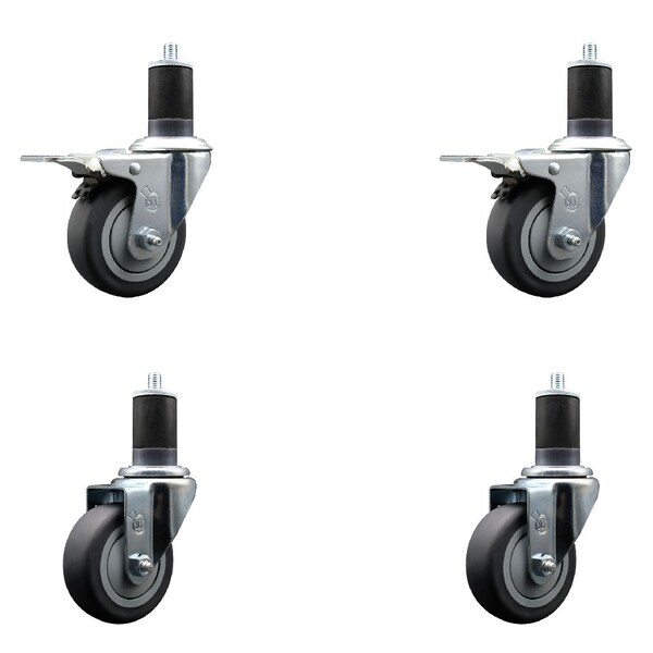 Service Caster 3.5'' Thermoplastic Rubber Swivel 1-5/8'' Expanding Stem Caster Set 2 Total Lock Brakes, 4PK SCC-EXTTL20S3514-TPRB-2-S-2-158 - main